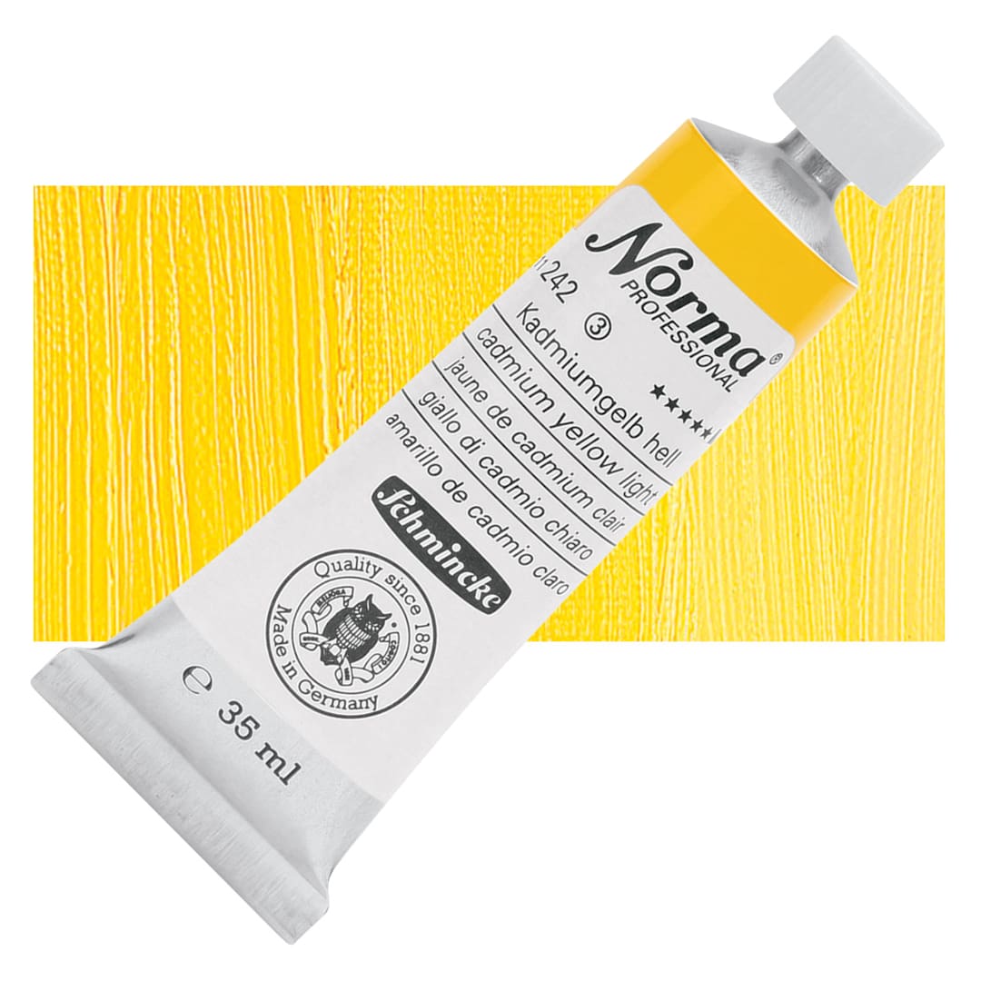Open in modal - Schmincke Norma Professional Oil Paint - Cadimum Yellow Light, 35 ml, Tube with swatch