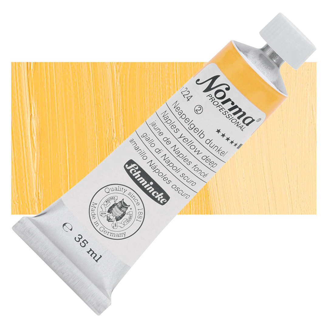 Open in modal - Schmincke Norma Professional Oil Paint - Naples Yellow, 35 ml, Tube and swatch