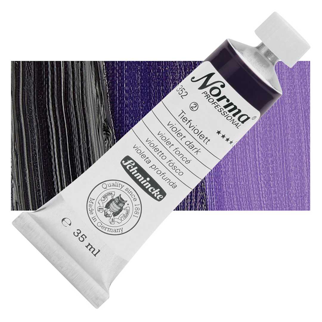 Open in modal - Schmincke Norma Professional Oil Paint - Violet Dark, 35 ml, Tube and swatch