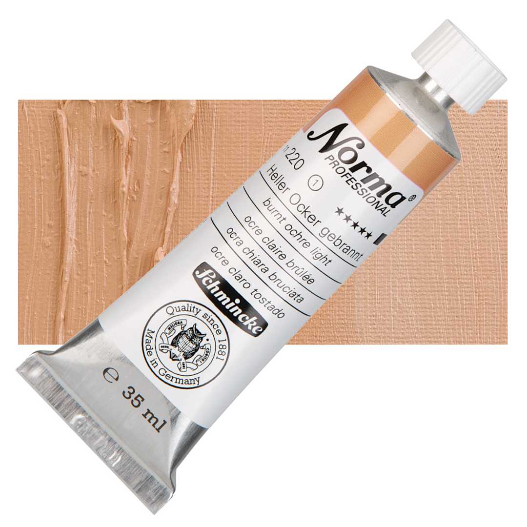 Open in modal - Schmincke Norma Professional Oil Paint - Burnt Ochre Light, 35 ml, Tube with Swatch
