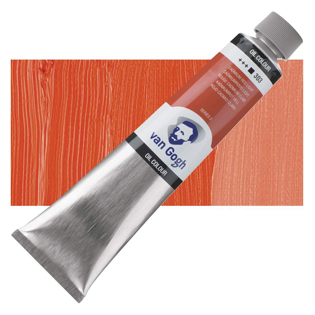 Open in modal - Van Gogh Oil Paint - Cadmium Red Light, 200 ml tube and swatch