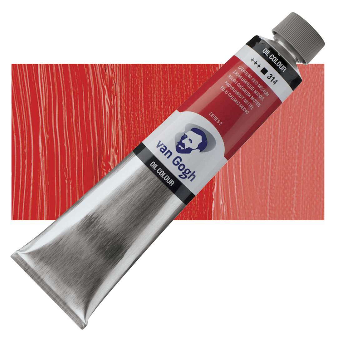 Open in modal - Van Gogh Oil Paint - Cadmium Red Medium, 200 ml tube and swatch