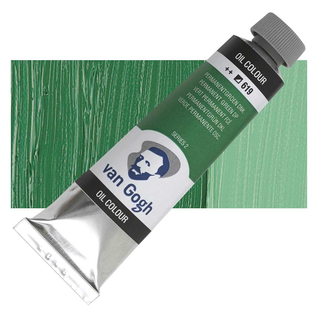 Open in modal - Van Gogh Oil Paint - Permanent Green Deep, 40 ml tube and swatch