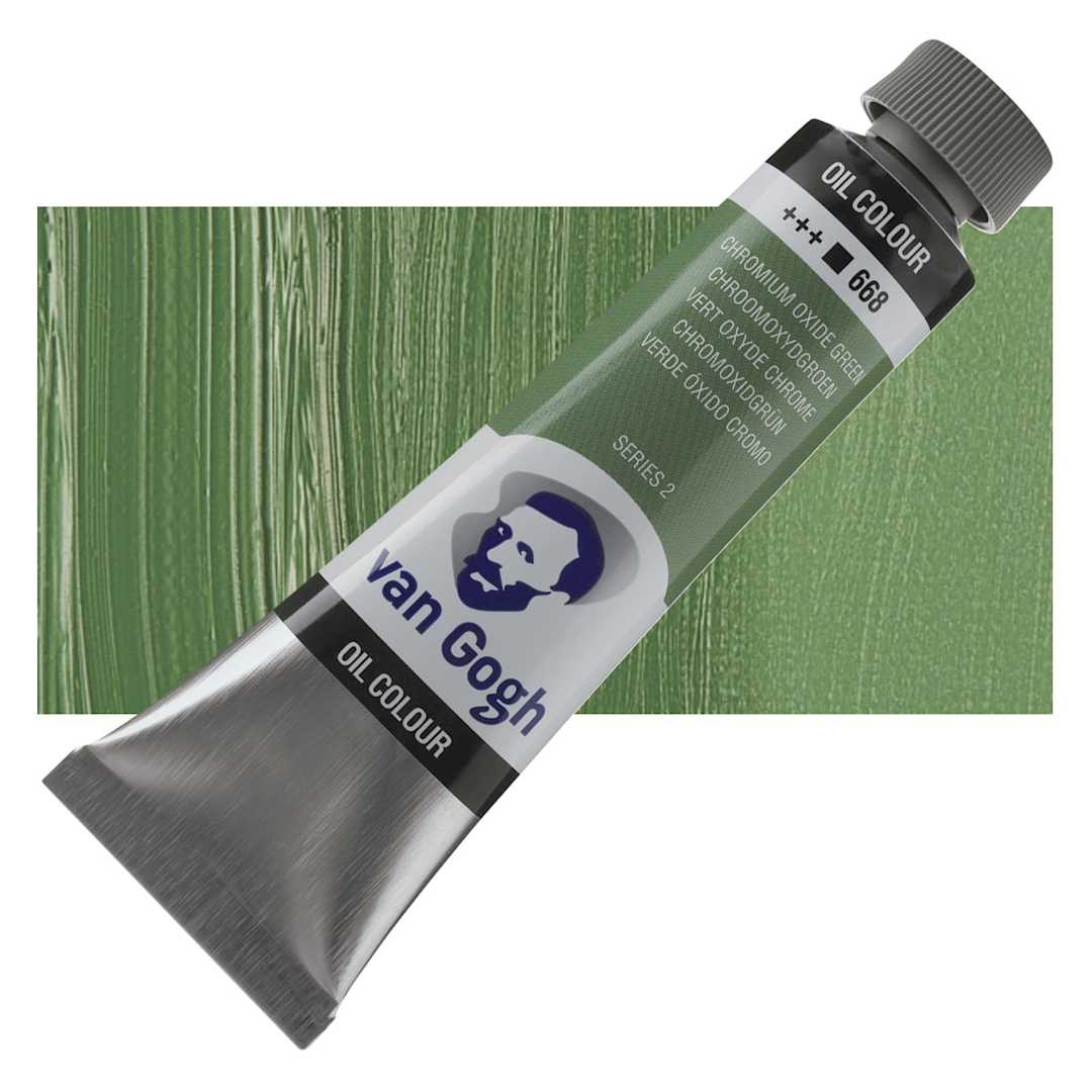 Open in modal - Van Gogh Oil Paint - Chromium Oxide Green, 40 ml tube and swatch