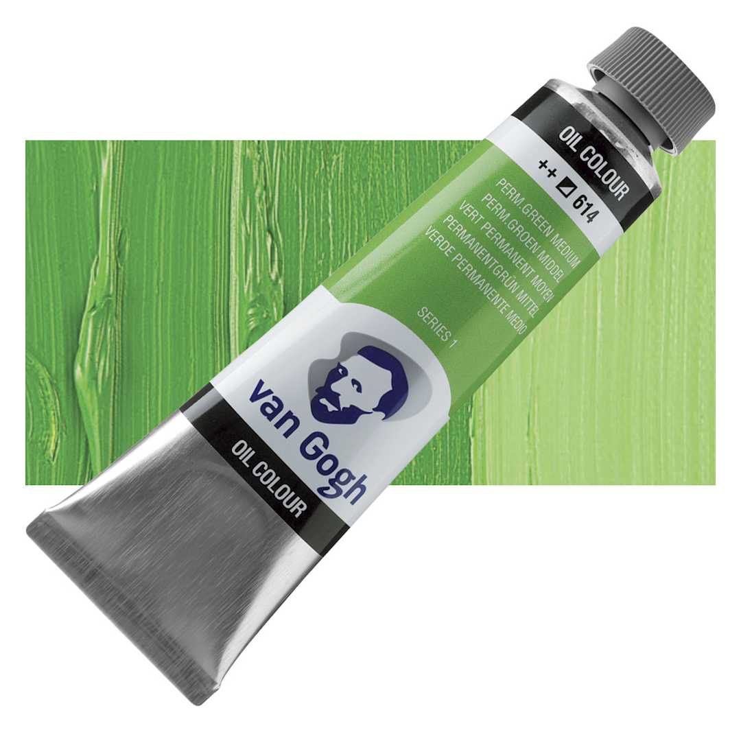 Open in modal - Van Gogh Oil Paint - Permanent Green Medium, 40 ml tube and swatch
