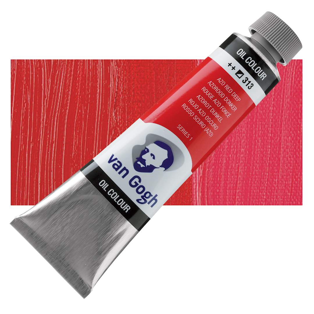 Open in modal - Van Gogh Oil Paint - Azo Red Deep, 40 ml tube and swatch