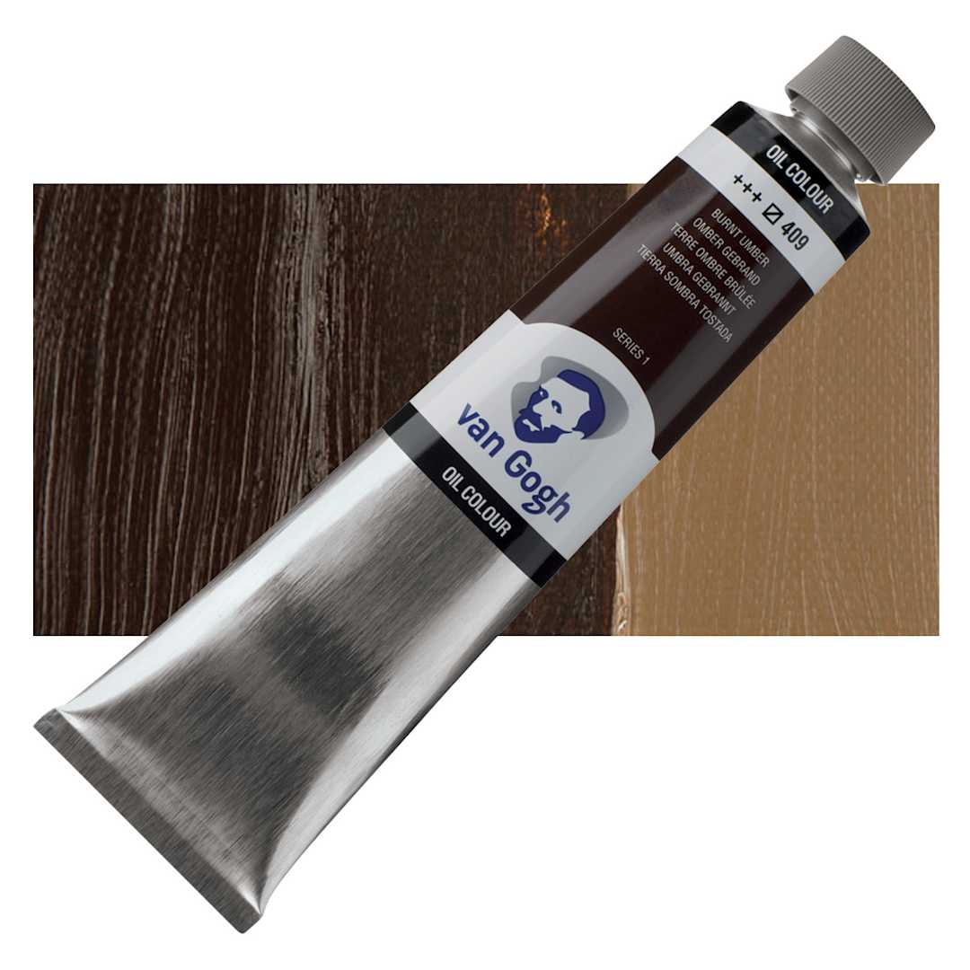 Open in modal - Van Gogh Oil Paint - Burnt Umber, 200 ml tube and swatch