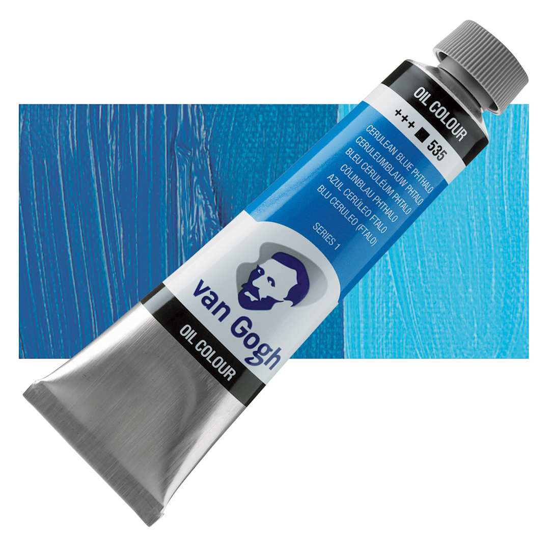 Open in modal - Van Gogh Oil Paint - Cerulean Blue Phthalo, 40 ml tube and swatch