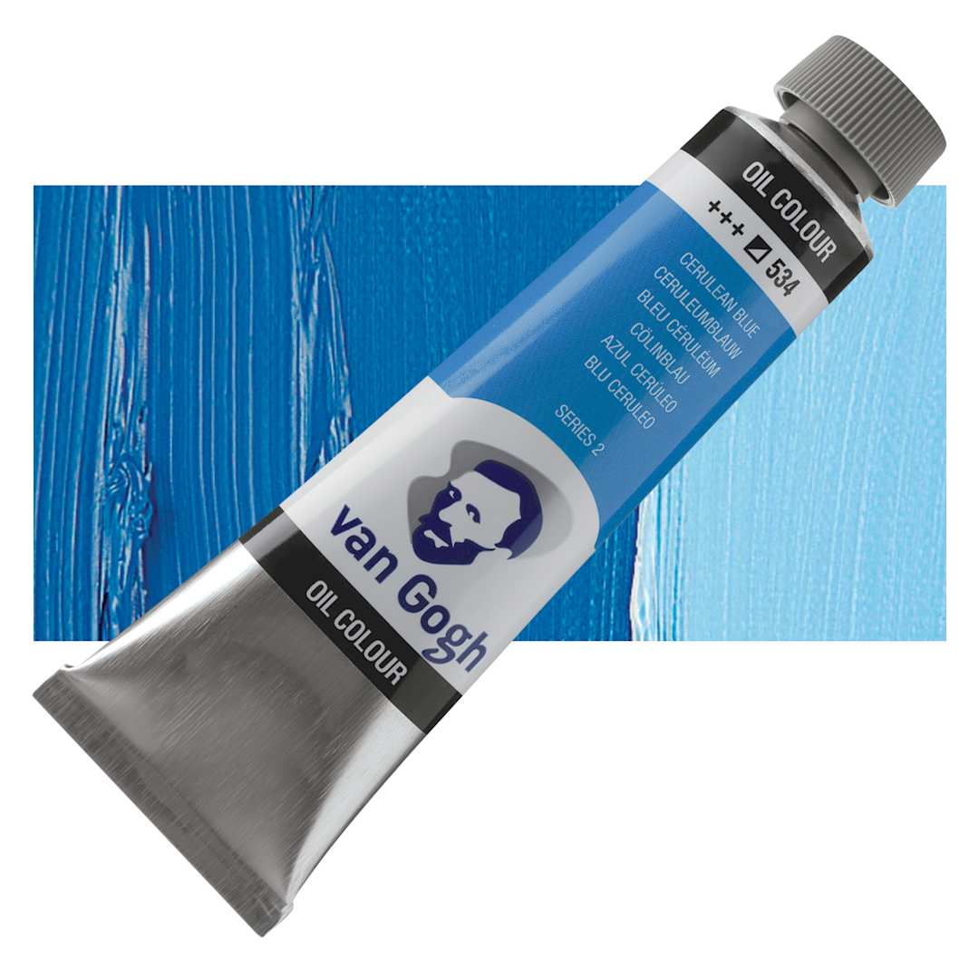 Open in modal - Van Gogh Oil Paint  - Cerulean Blue, 40 ml tube and swatch