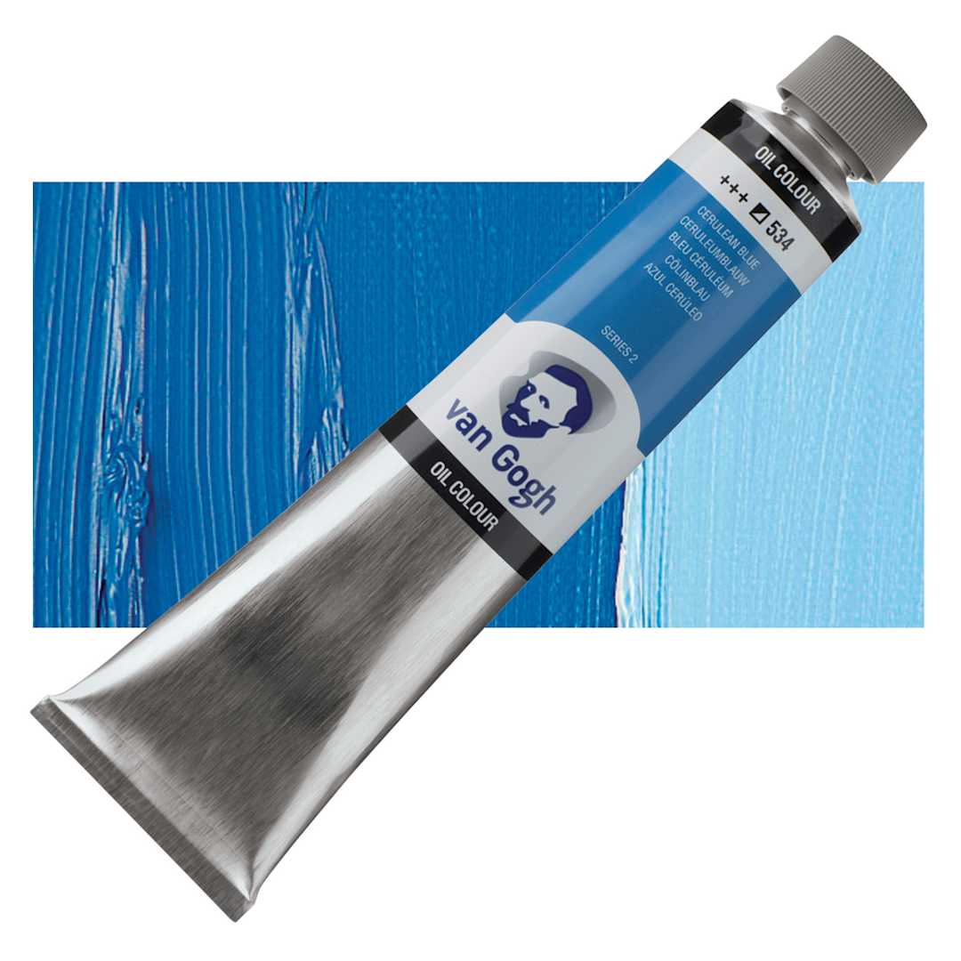 Open in modal - Van Gogh Oil Paint - Cerulean Blue, 200 ml tube and swatch