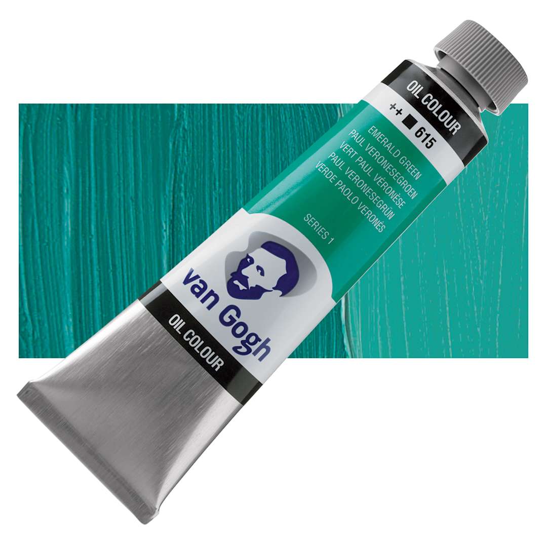 Open in modal - Van Gogh Oil Paint - Emerald Green, 40 ml tube and swatch