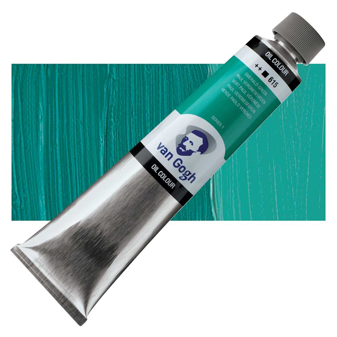 Open in modal - Van Gogh Oil Paint  - Emerald Green, 200 ml tube and swatch