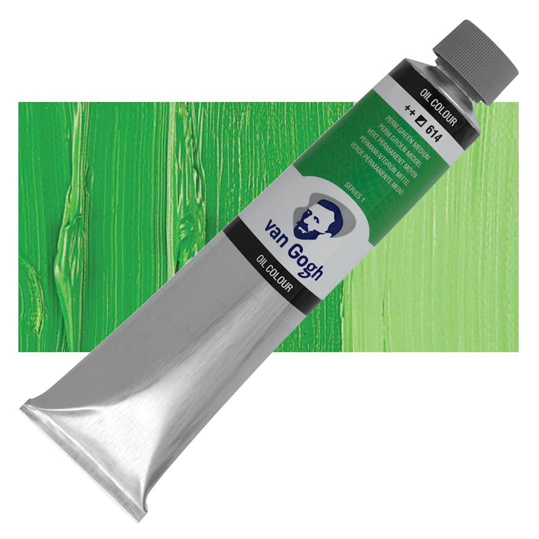 Open in modal - Van Gogh Oil Paint - Permanent Green Medium, 200 ml tube and swatch