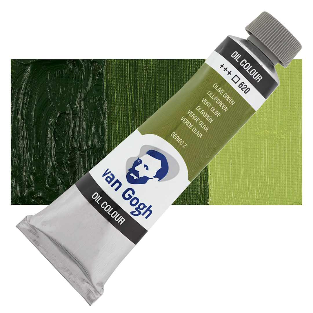 Open in modal - Van Gogh Oil Paint - Permanent Olive Green, 40 ml Tube and swatch