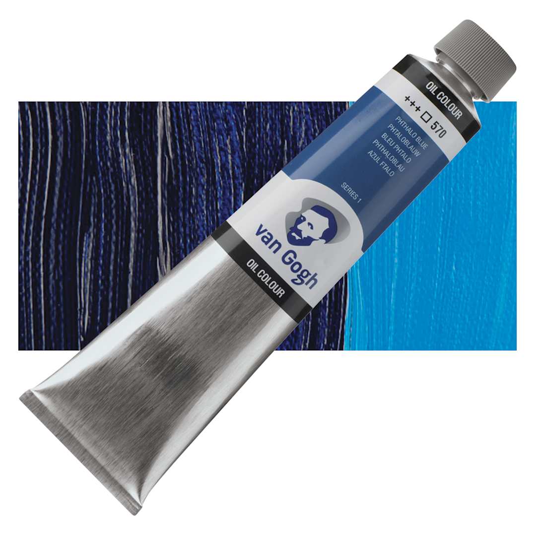 Open in modal - Van Gogh Oil Paint - Phthalo Blue, 200 ml tube and swatch