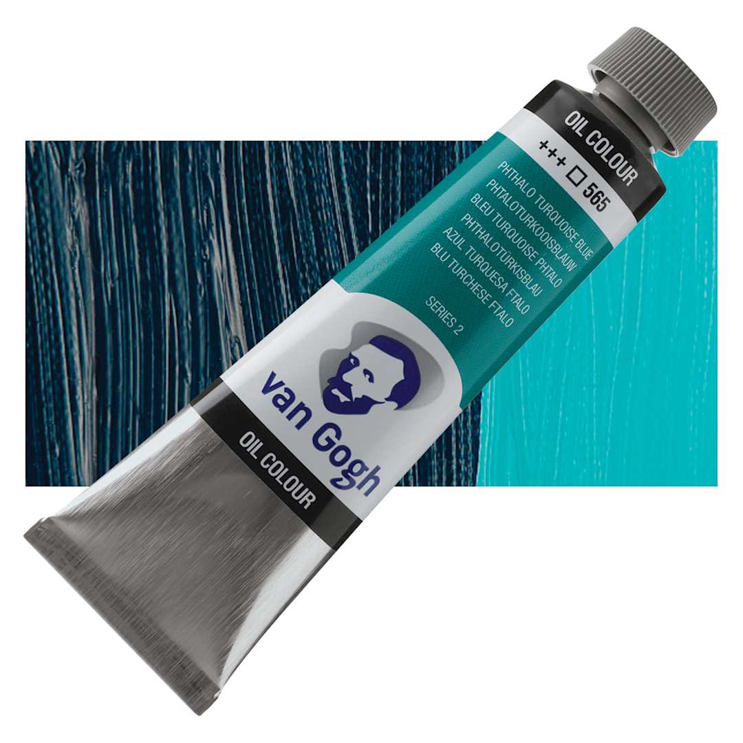 Open in modal - Van Gogh Oil Paint - Phthalo Turquoise Blue, 40 ml tube and swatch