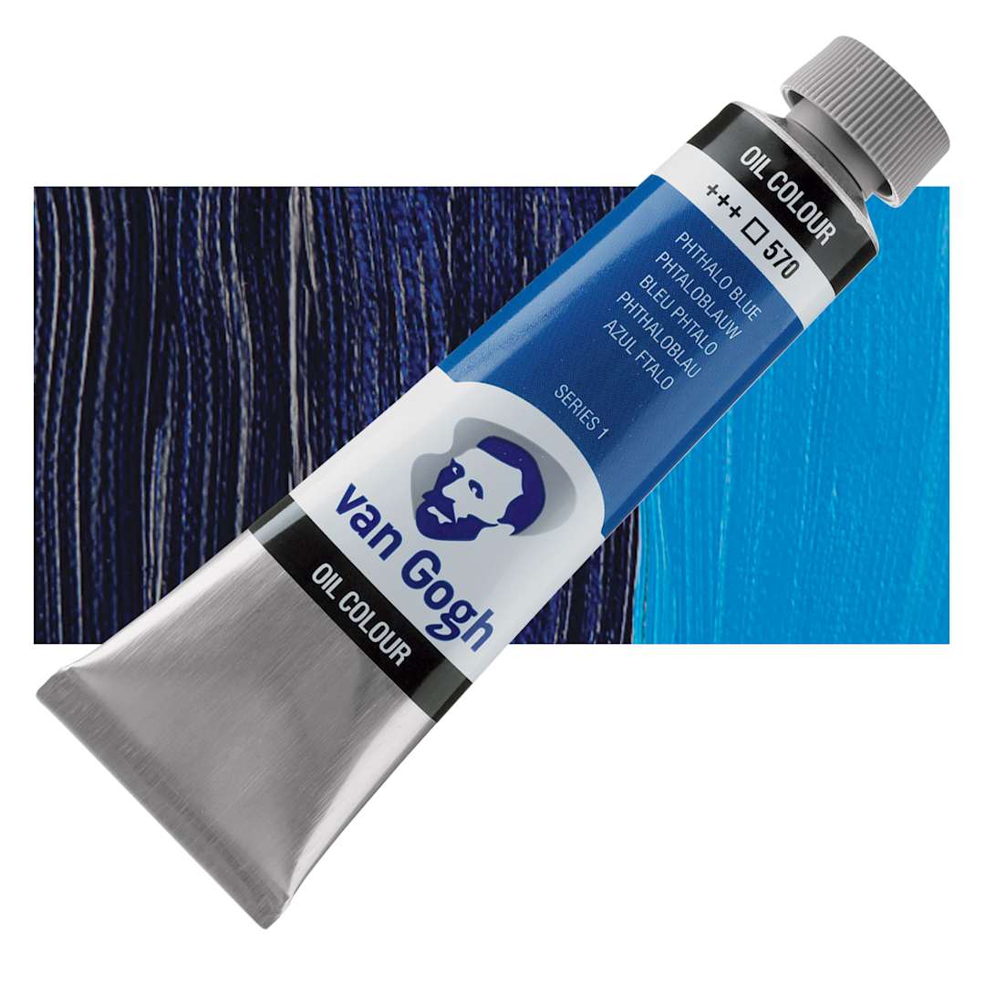 Open in modal - Van Gogh Oil Paint - Phthalo Blue, 40 ml tube and swatch