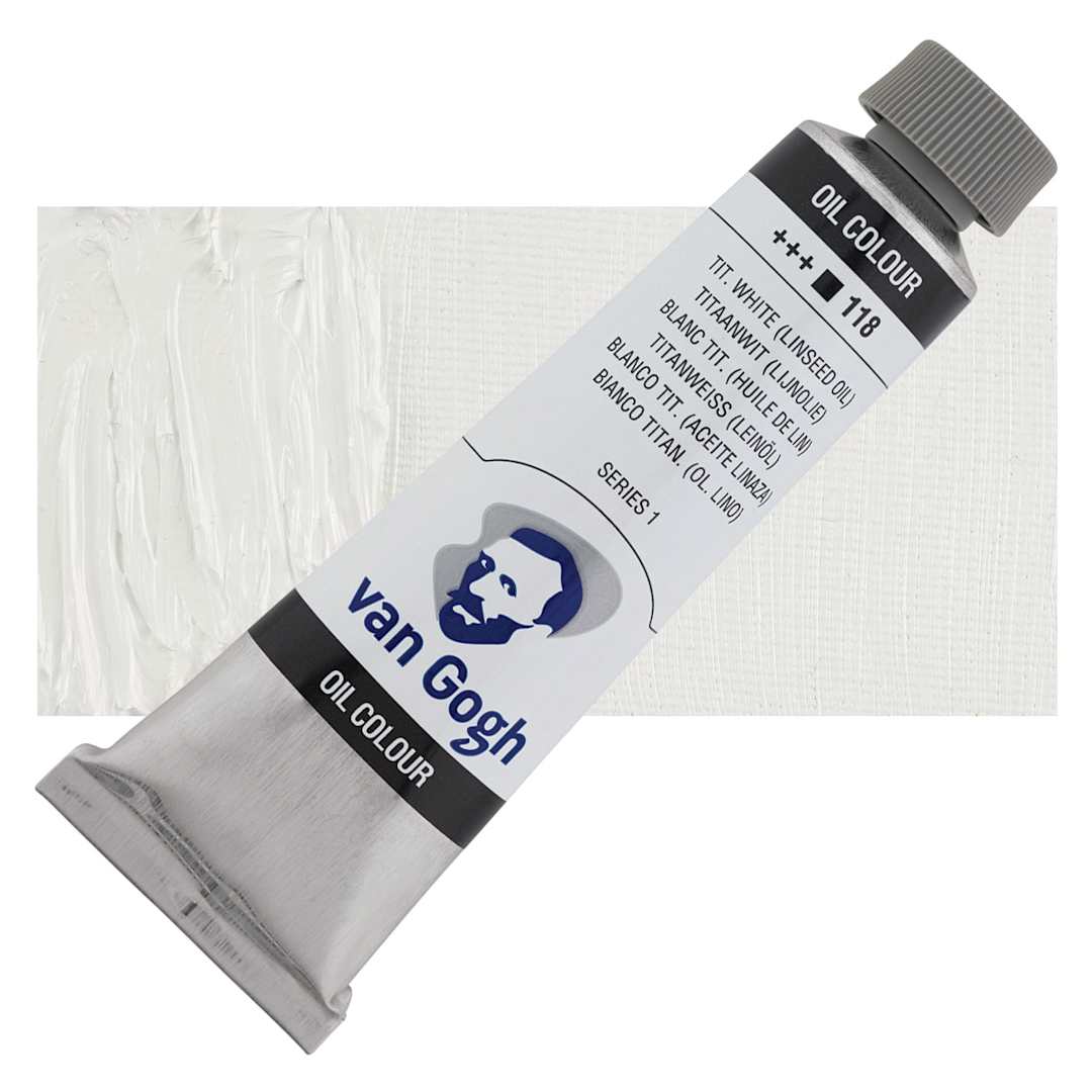 Open in modal - Van Gogh Oil Paint - Titanium White Linseed Oil, 40 ml tube and swatch