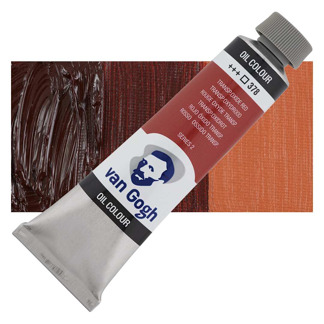 Open in modal - Van Gogh Oil Paint - Transparent Oxide Red, 40 ml Tube and swatch