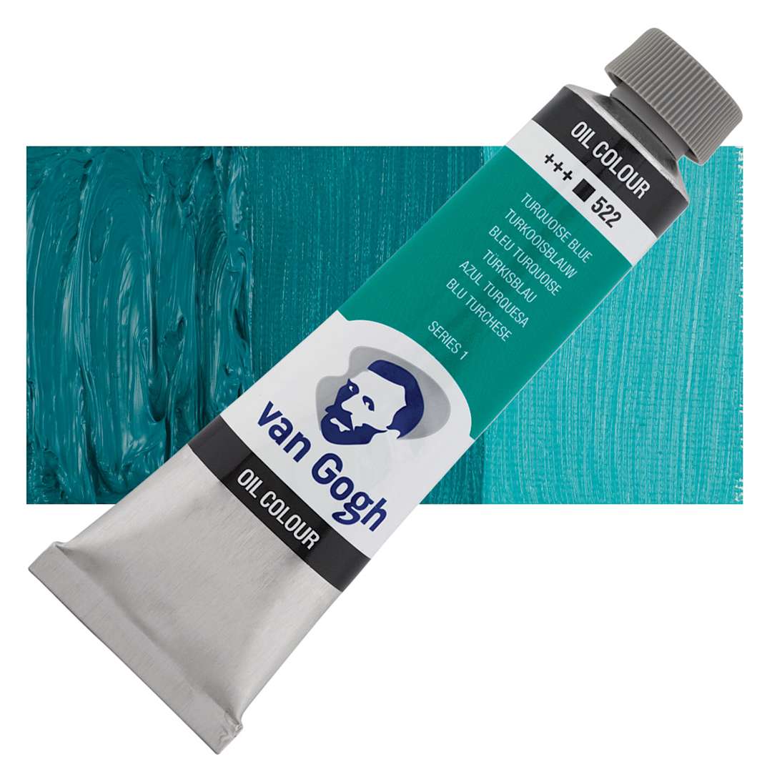 Open in modal - Van Gogh Oil Paint - Turquoise Blue, 40 ml Tube and swatch