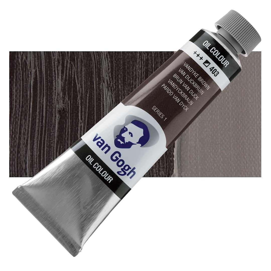 Open in modal - Van Gogh Oil Paint - Vandyke Brown, 40 ml tube and swatch