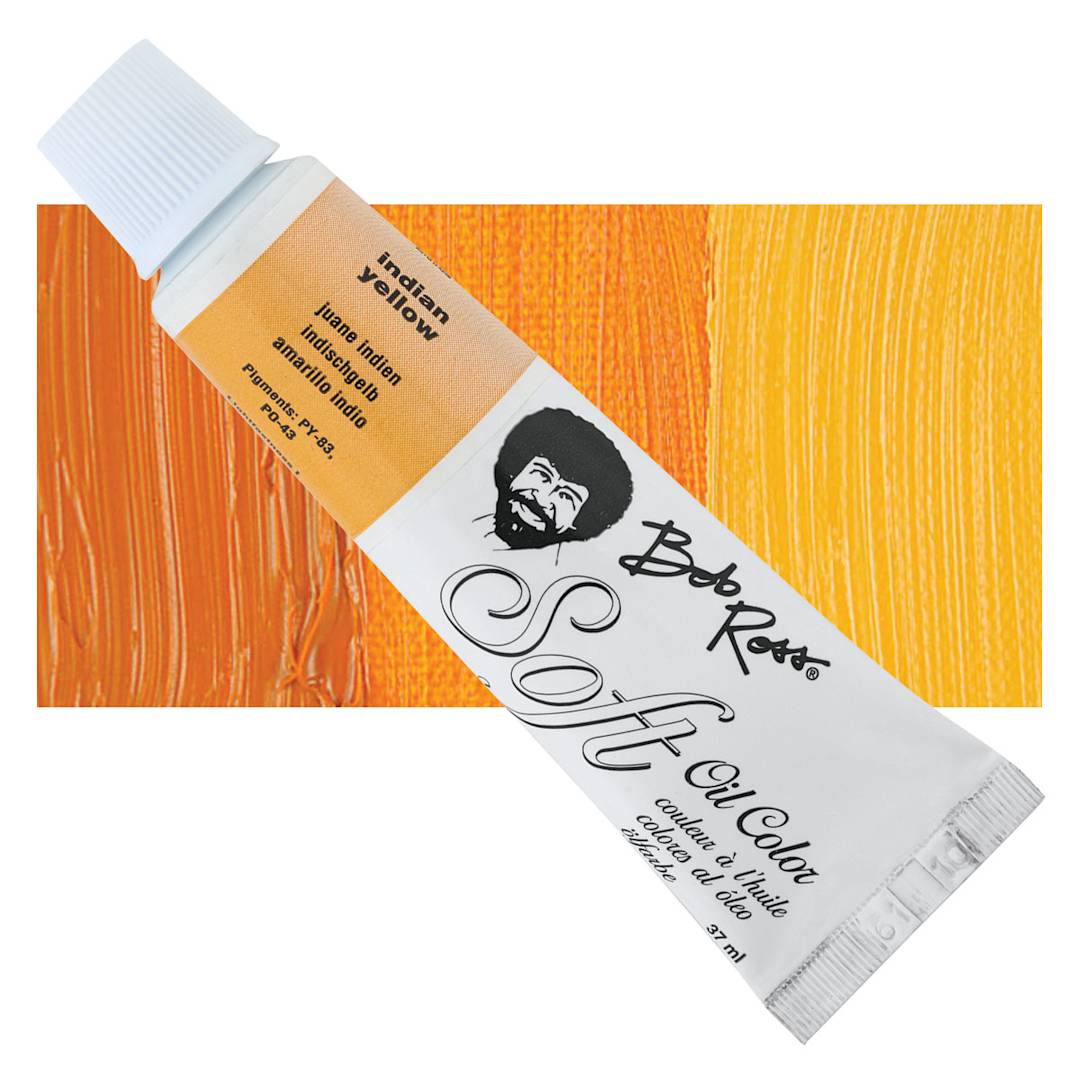 Open in modal - Bob Ross Soft Oil Color - Indian Yellow, 1.25 oz tube and swatch