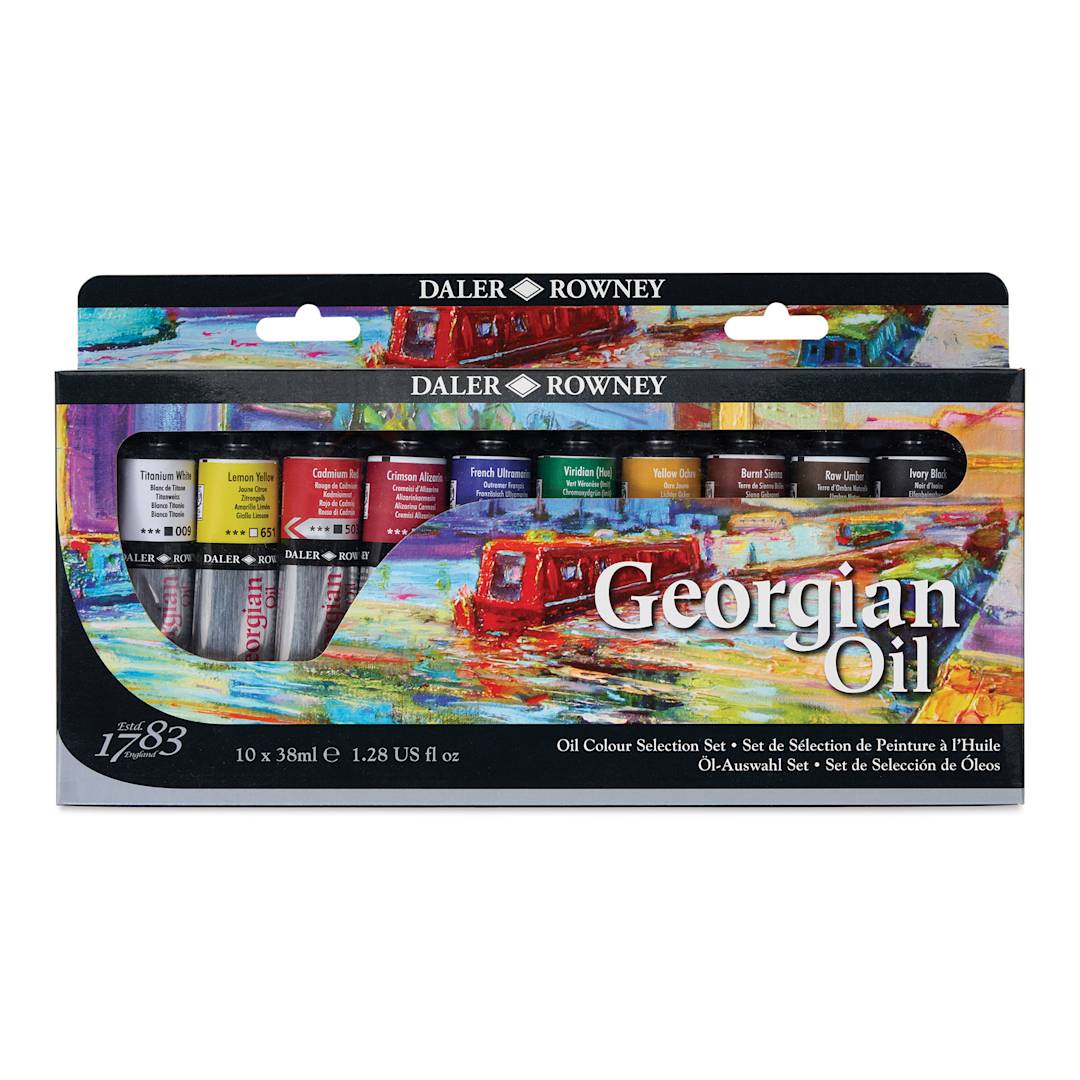 Open in modal - Daler-Rowney Georgian Oil Paint - Selection Set of 10, 38 ml, Tubes front of package