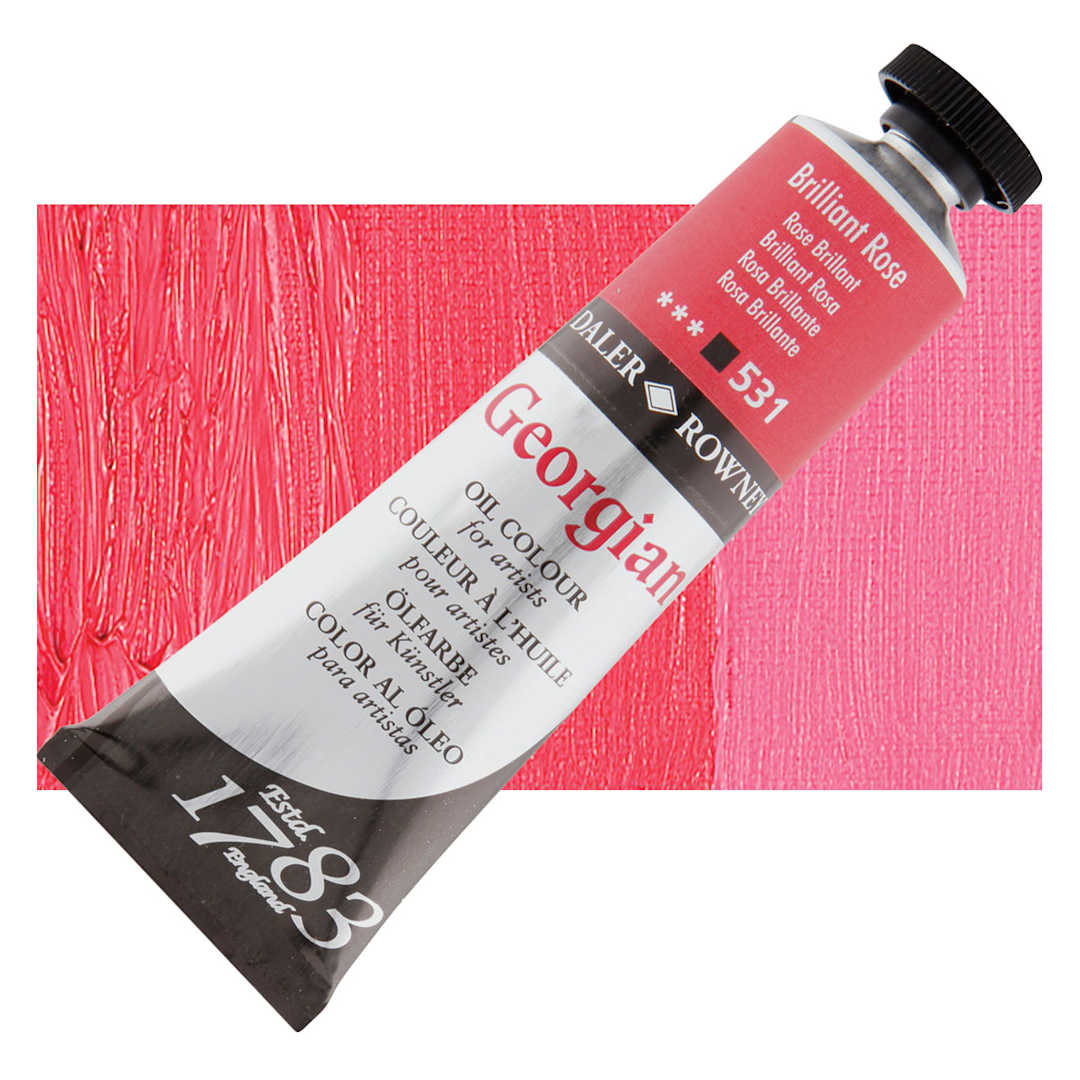 Open in modal - Daler-Rowney Georgian Oil Color - Brilliant Rose, 38 ml tube and swatch