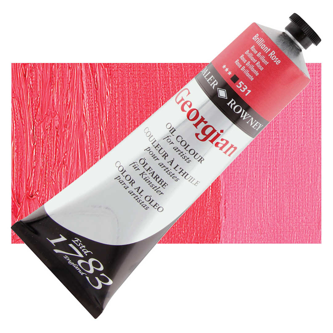 Open in modal - Daler-Rowney Georgian Oil Color - Brilliant Rose, 225 ml tube and swatch