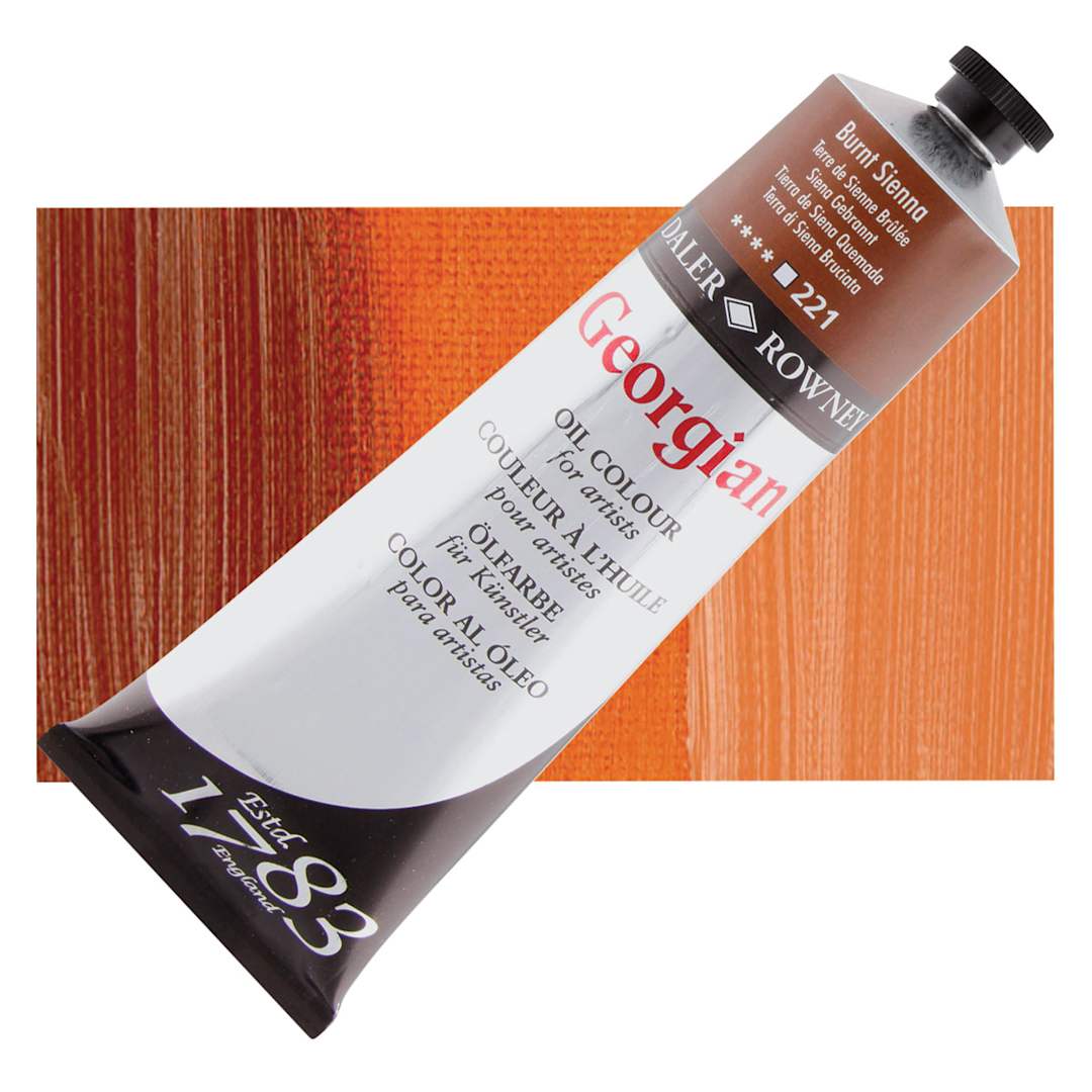 Open in modal - Daler-Rowney Georgian Oil Color - Burnt Sienna, 225 ml tube and swatch