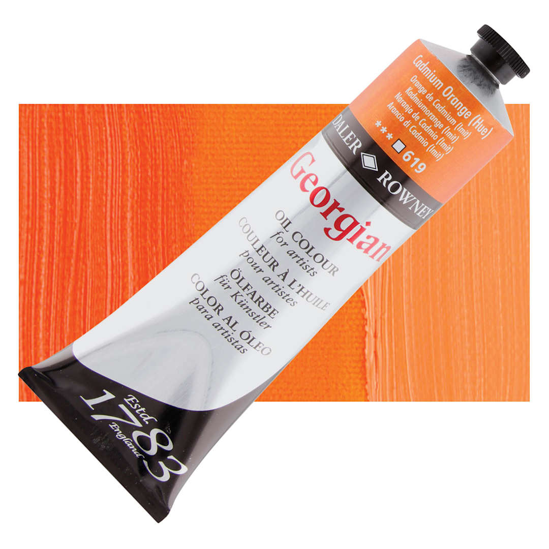 Open in modal - Daler-Rowney Georgian Oil Color - Cadmium Orange Hue, 225 ml tube and swatch