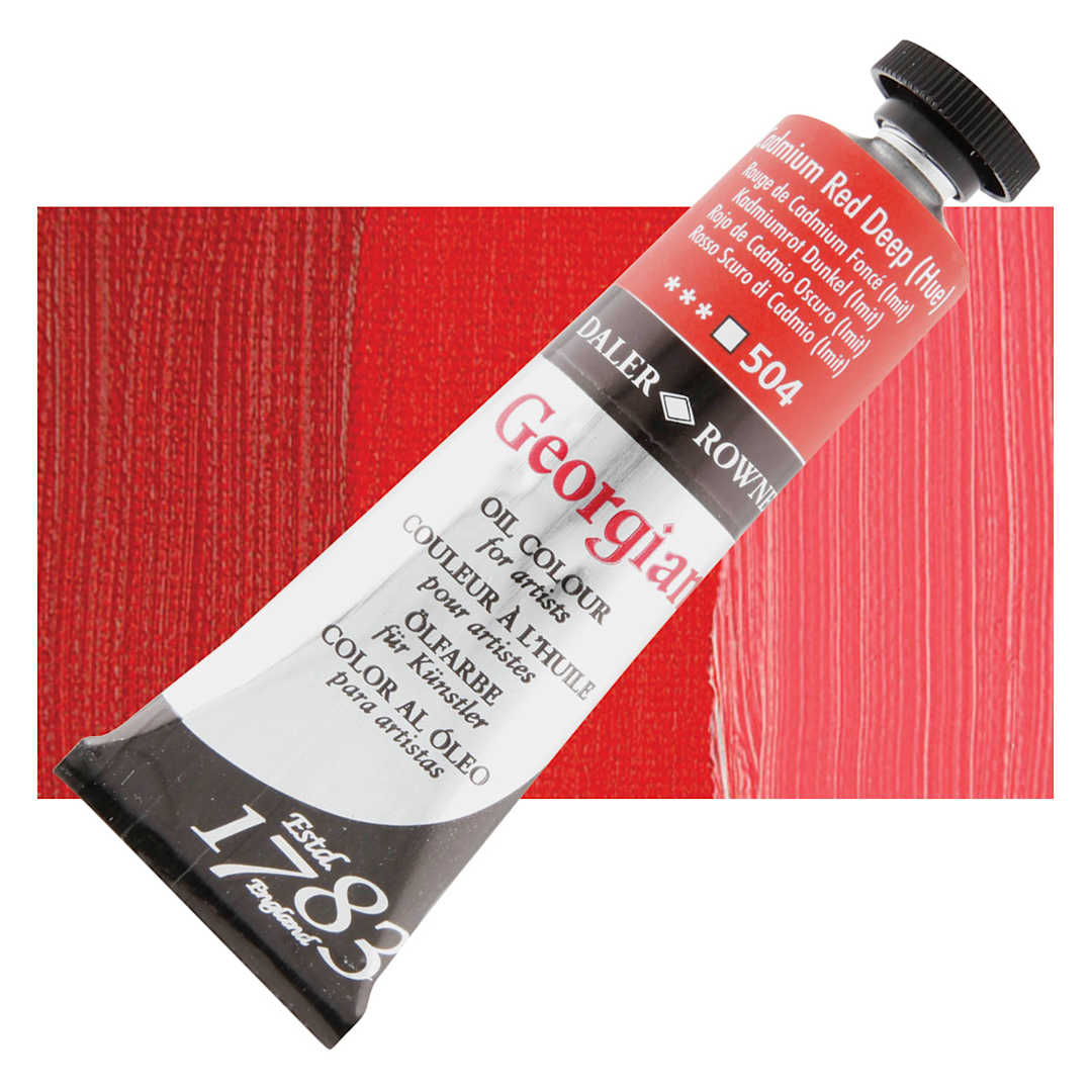 Open in modal - Daler-Rowney Georgian Oil Color - Cadmium Red Deep Hue, 38 ml tube and swatch