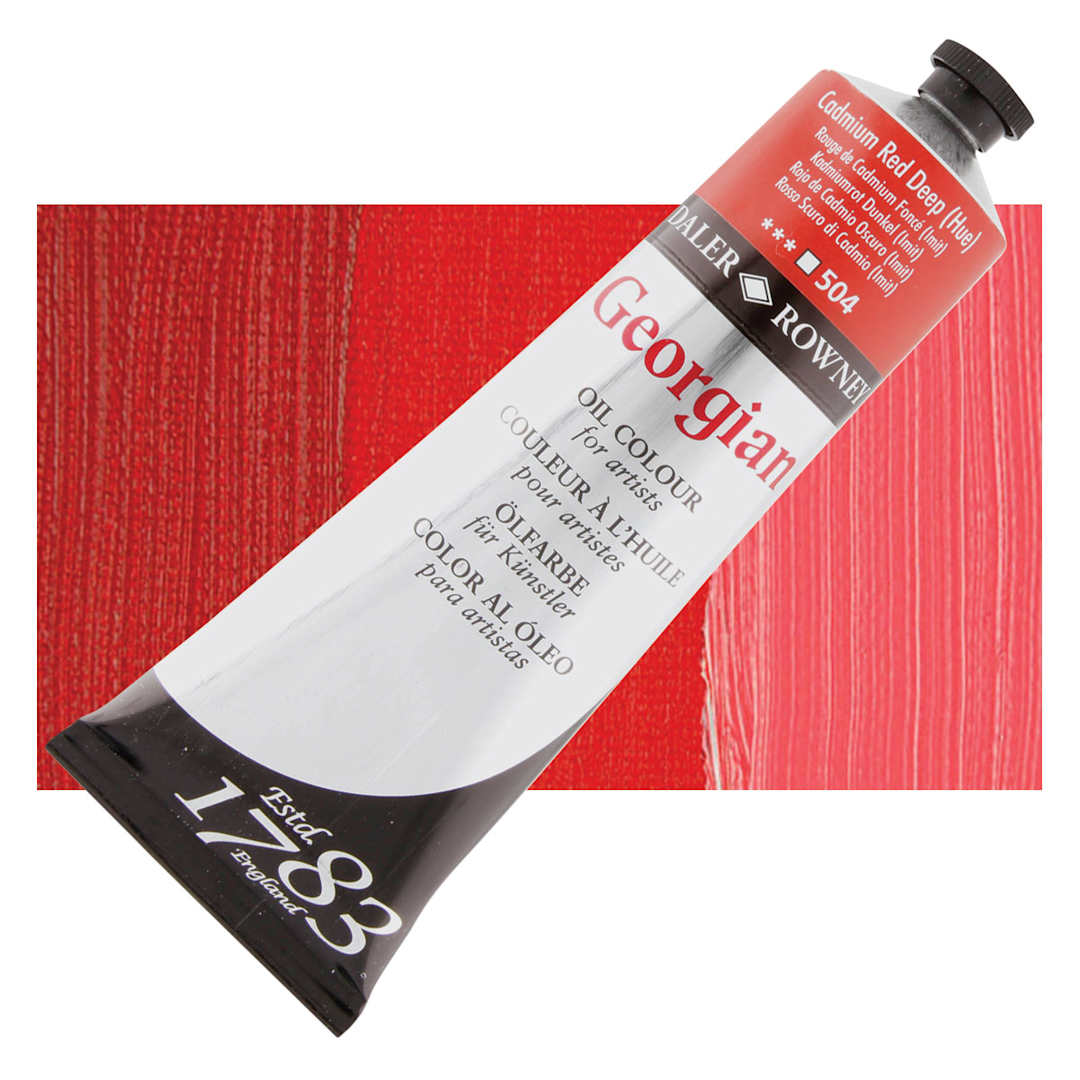 Open in modal - Daler-Rowney Georgian Oil Color - Cadmium Red Deep Hue, 225 ml tube and swatch