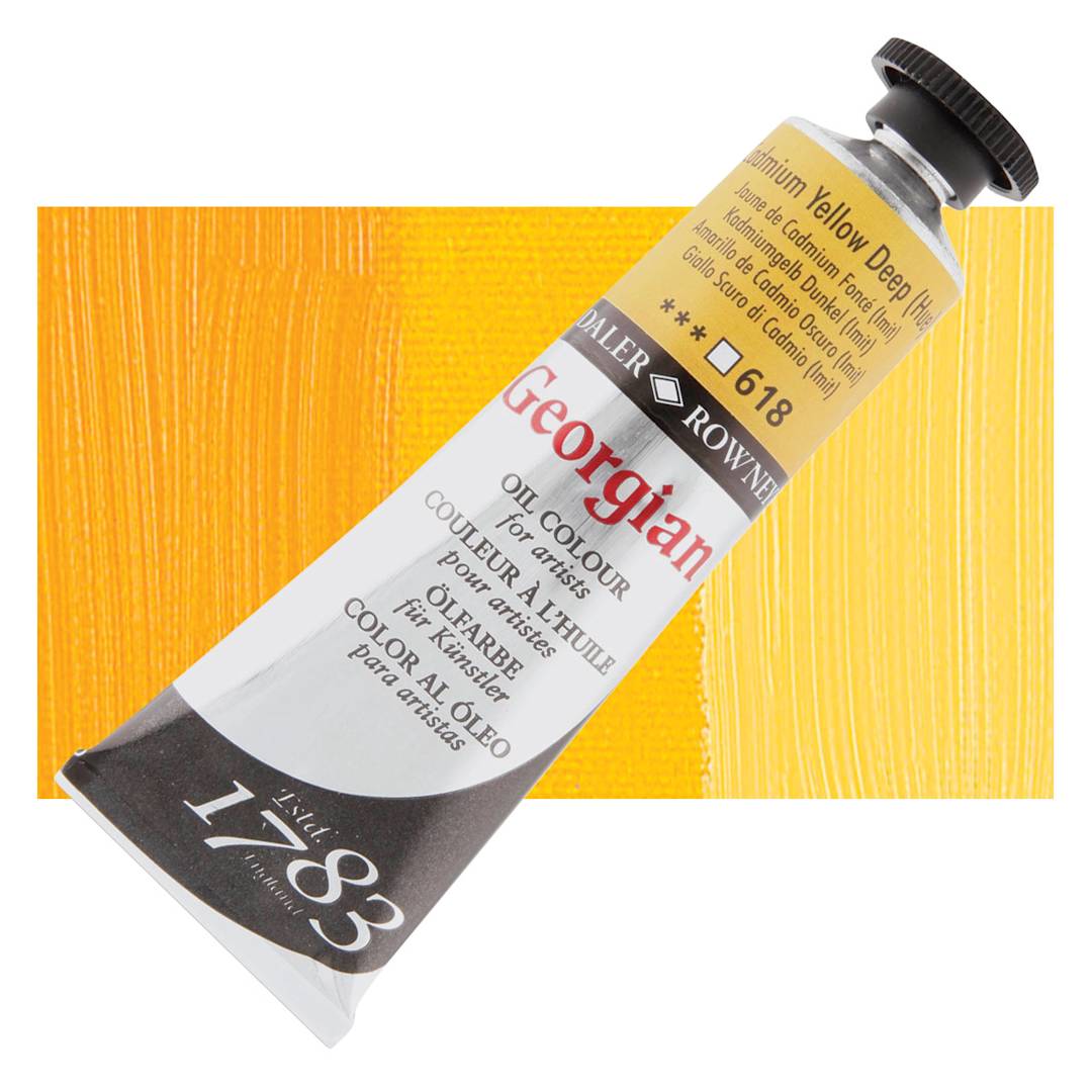 Open in modal - Daler-Rowney Georgian Oil Color - Cadmium Yellow Deep Hue, 38 ml tube and swatch