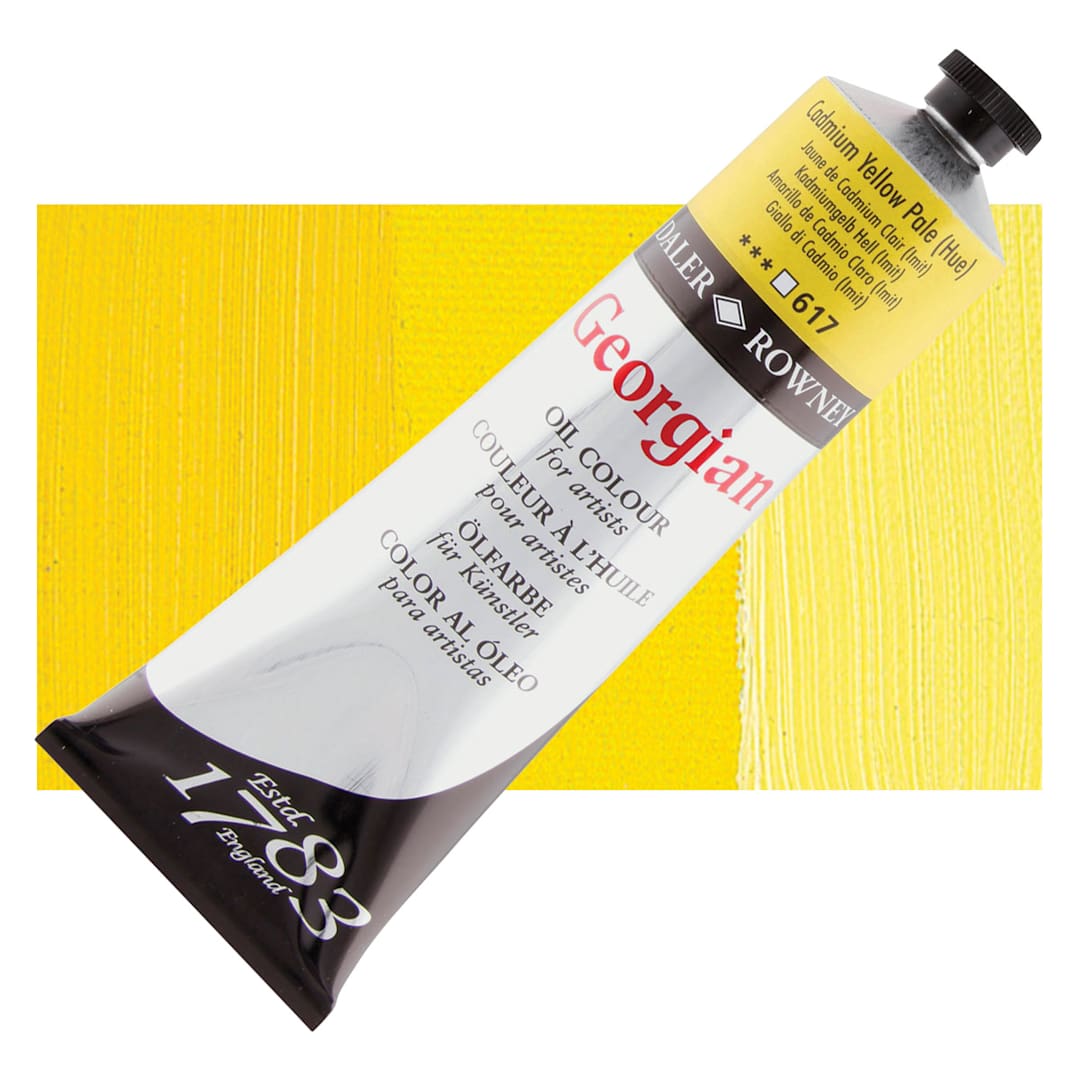 Open in modal - Daler-Rowney Georgian Oil Color - Cadmium Yellow Pale Hue, 225 ml tube and swatch