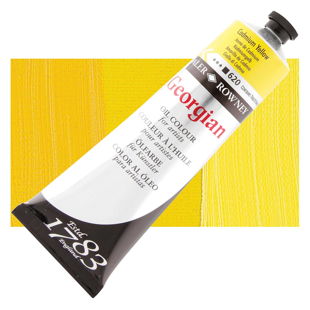 Open in modal - Daler-Rowney Georgian Oil Color - Cadmium Yellow, 225 ml tube and swatch