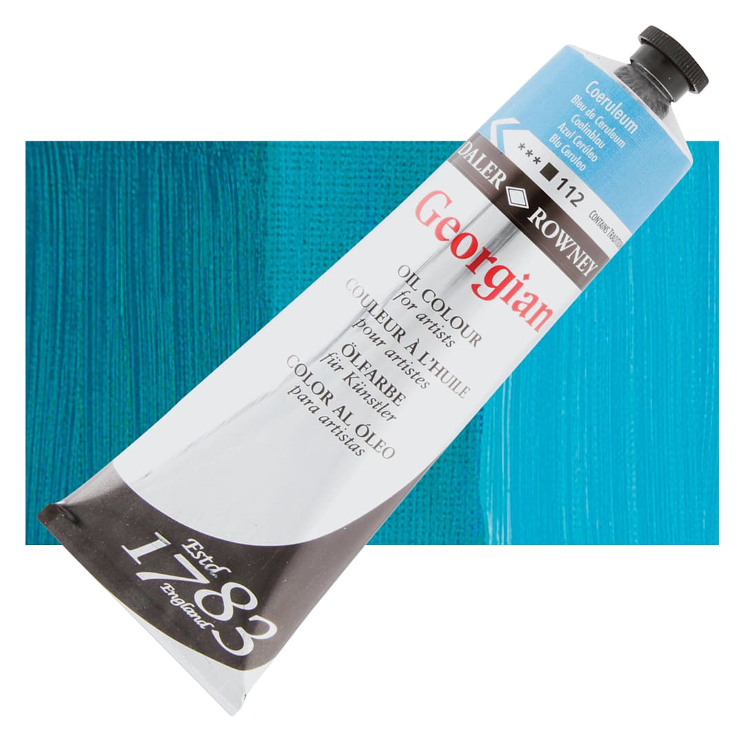 Open in modal - Daler-Rowney Georgian Oil Color - Coeruleum Blue, 225 ml tube and swatch