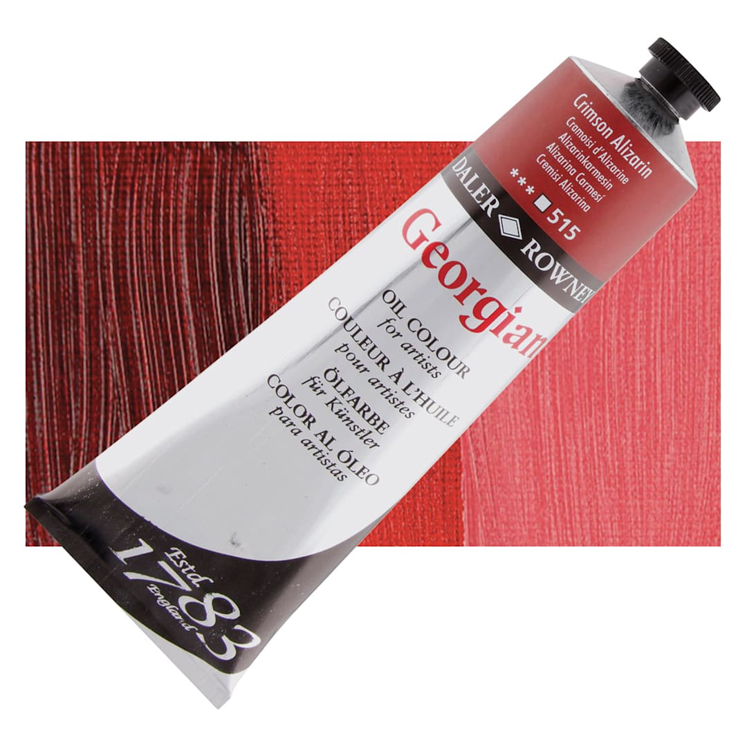 Open in modal - Daler-Rowney Georgian Oil Color - Crimson Alizarin, 225 ml tube and swatch