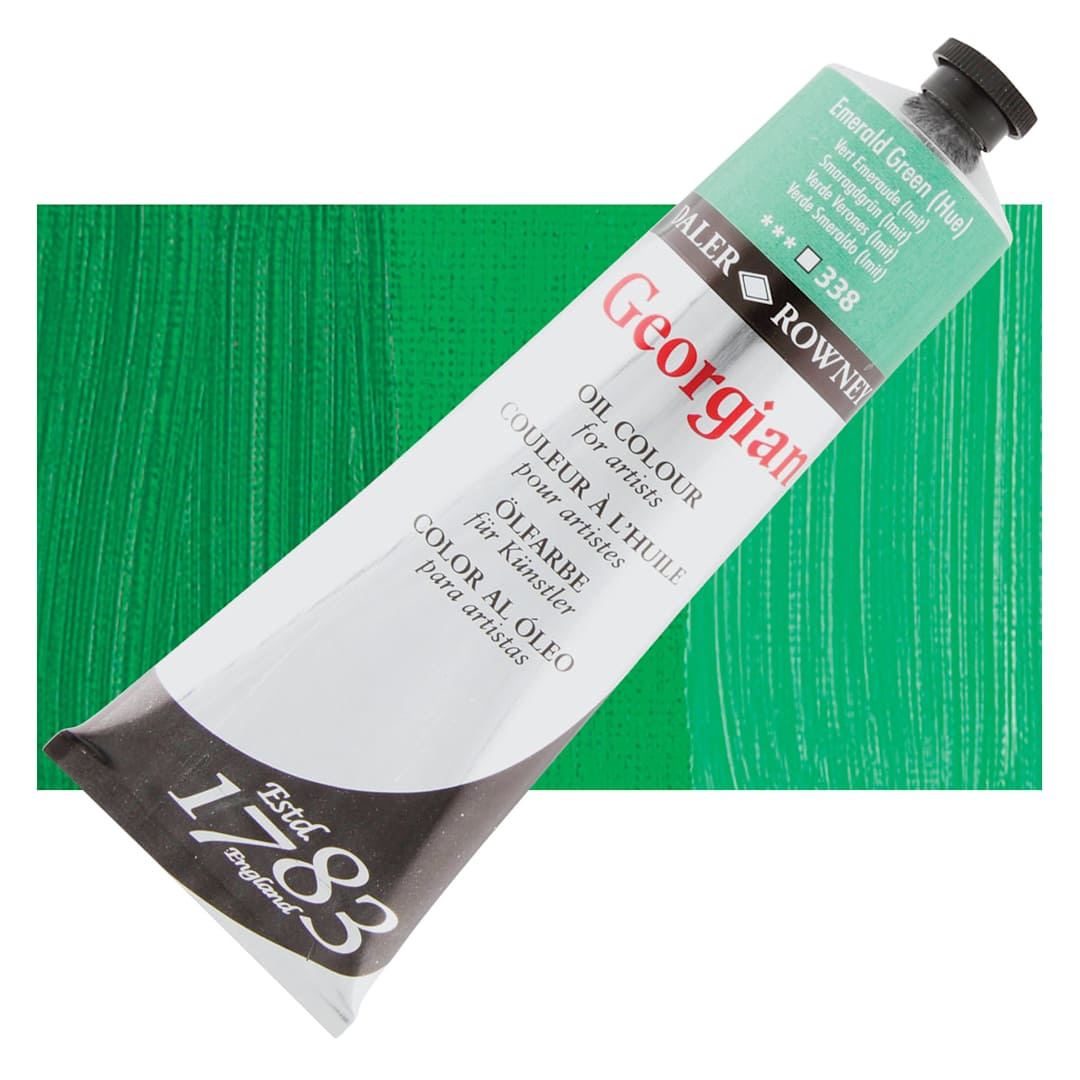 Open in modal - Daler-Rowney Georgian Oil Color - Emerald Green Hue, 225 ml tube and swatch
