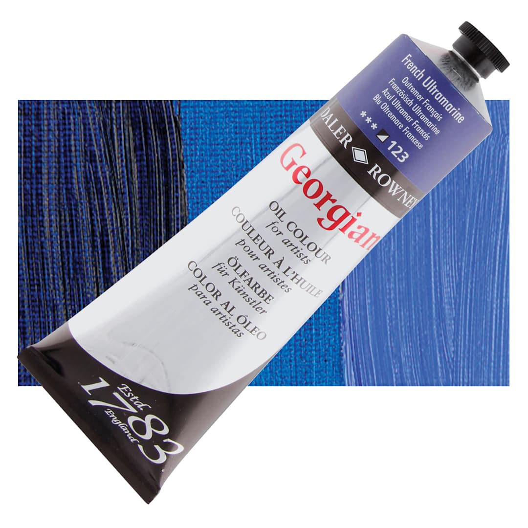 Open in modal - Daler-Rowney Georgian Oil Color - French Ultramarine, 225 ml tube and swatch