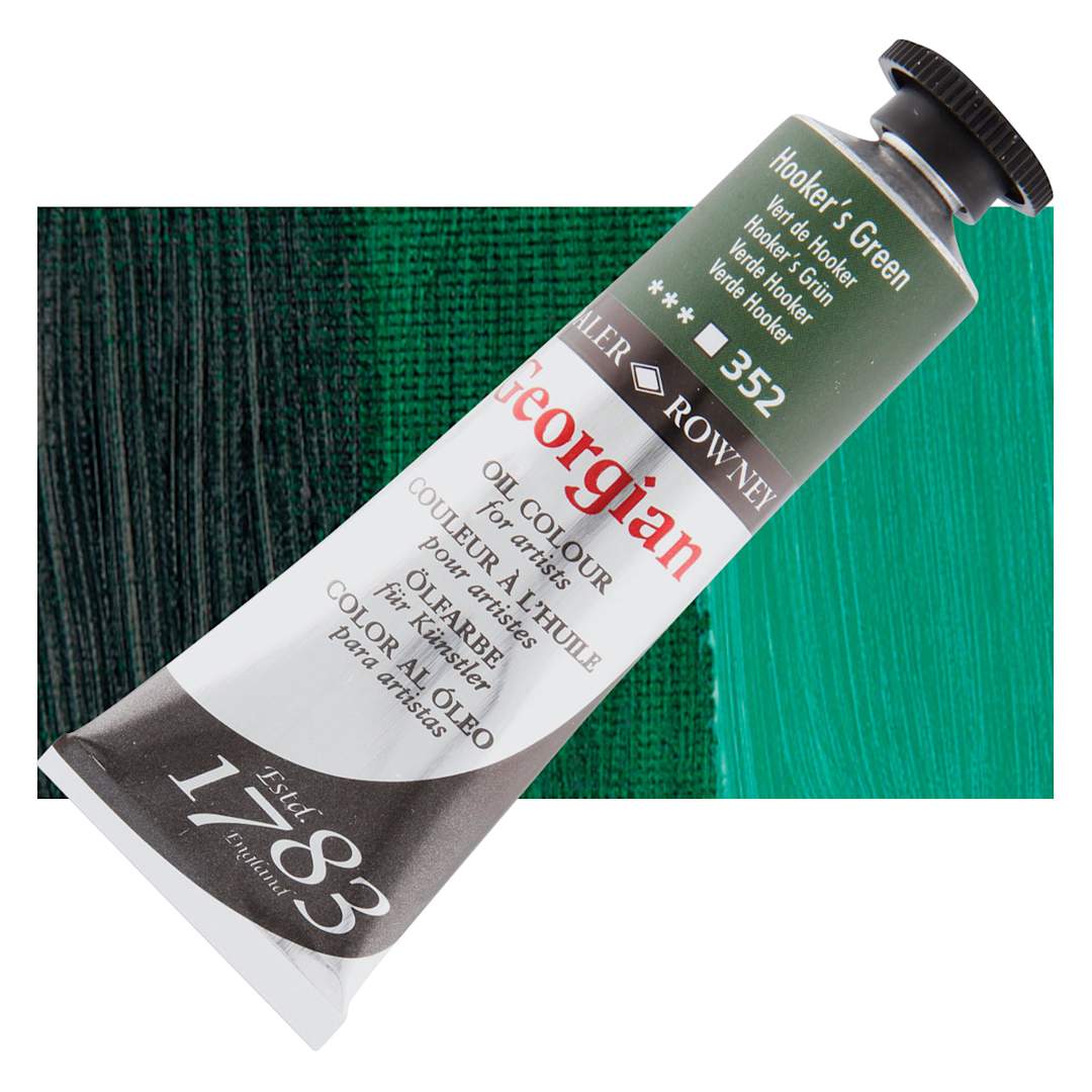 Open in modal - Daler-Rowney Georgian Oil Color - Hooker's Green, 38 ml tube and swatch