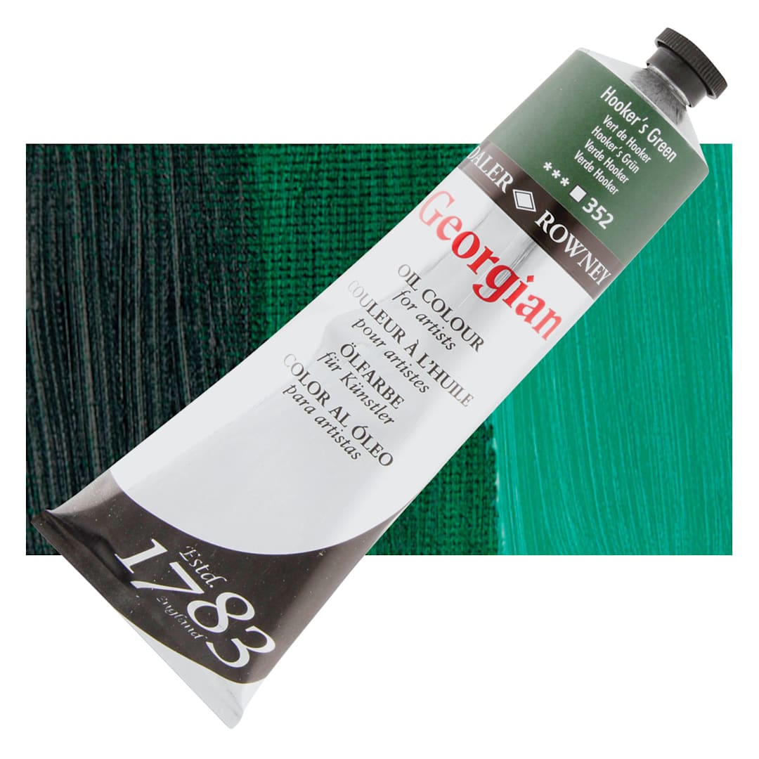 Open in modal - Daler-Rowney Georgian Oil Color - Hooker's Green, 225 ml tube and swatch