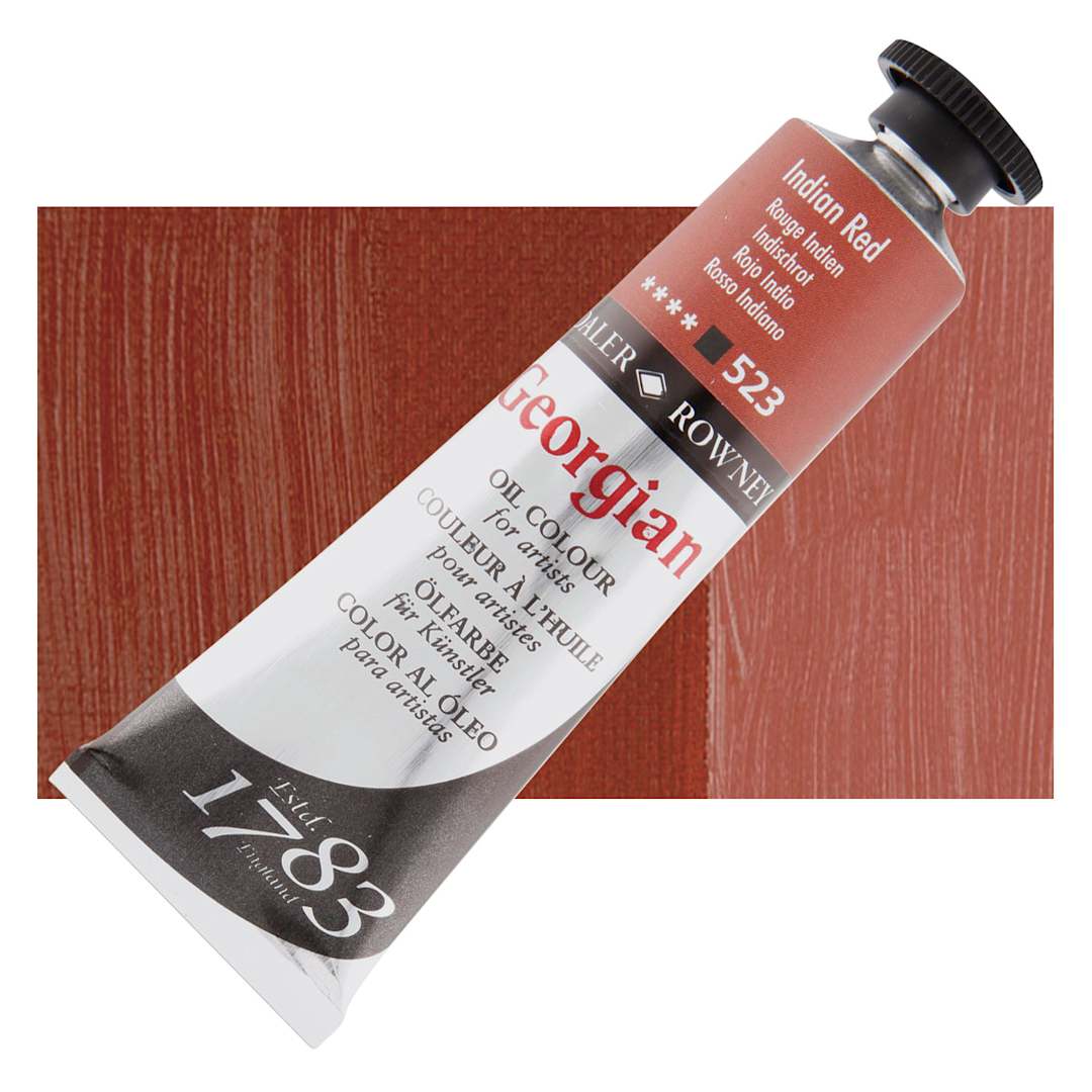 Open in modal - Daler-Rowney Georgian Oil Color - Indian Red, 38 ml tube and swatch