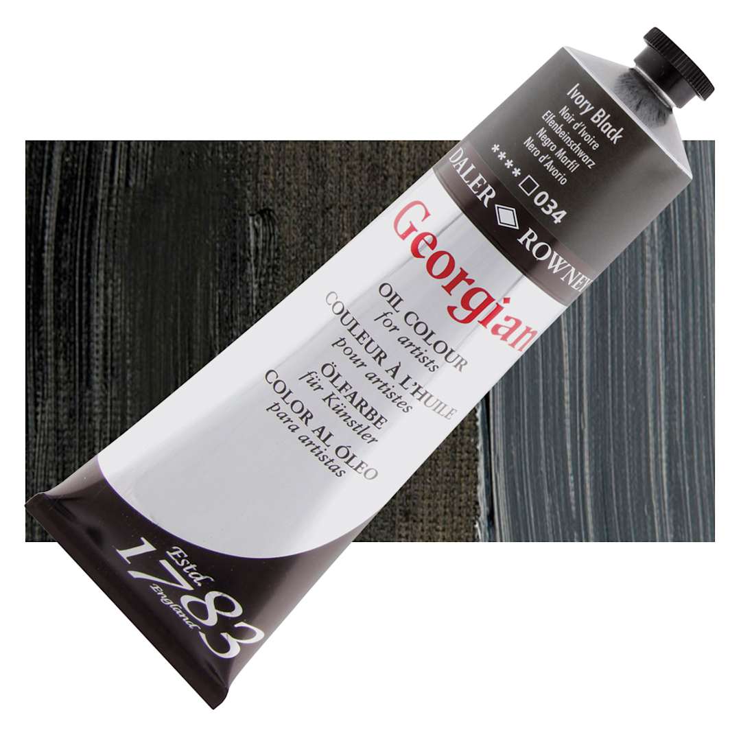 Open in modal - Daler-Rowney Georgian Oil Color - Ivory Black, 225 ml tube and swatch
