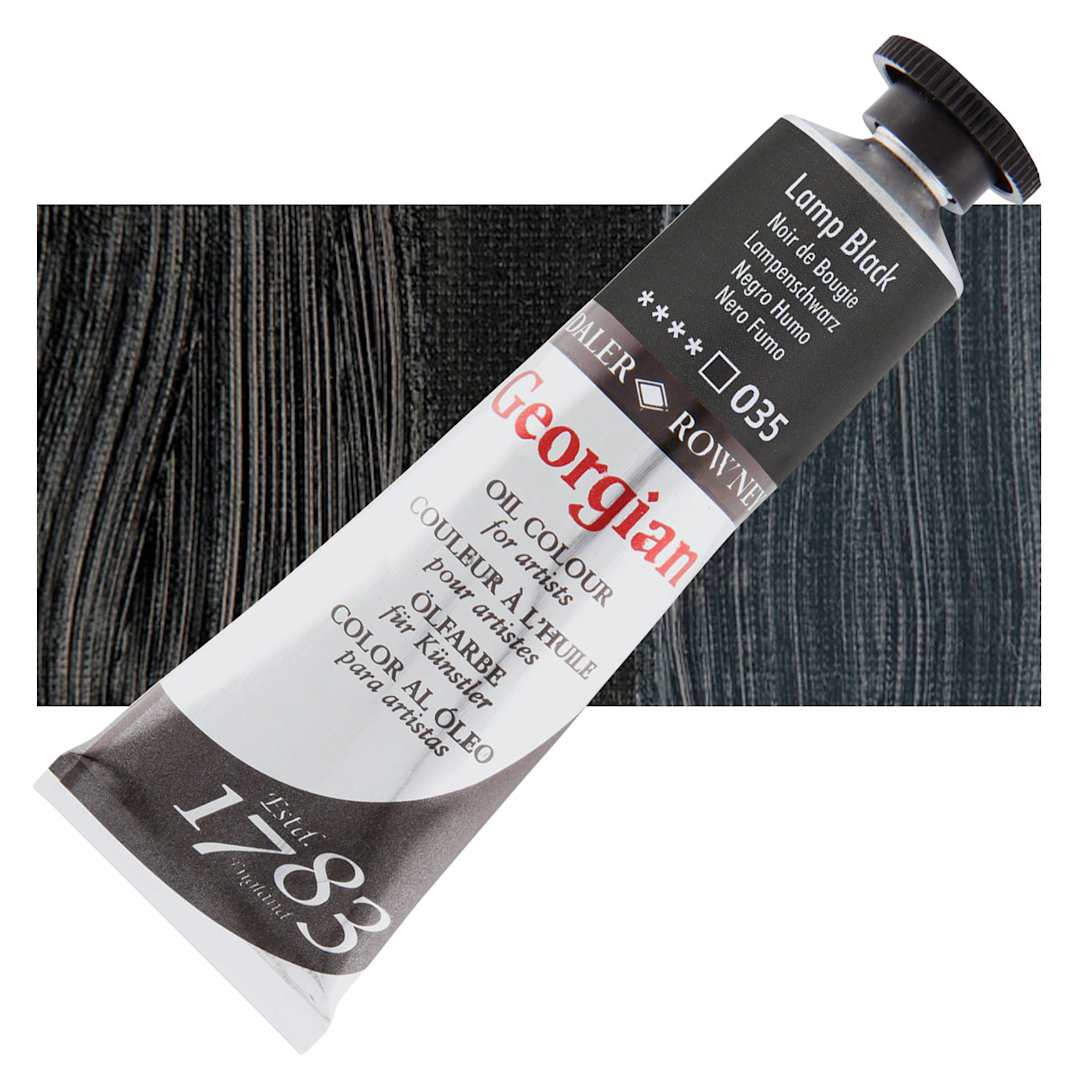 Open in modal - Daler-Rowney Georgian Oil Color - Lamp Black, 225 ml tube and swatch