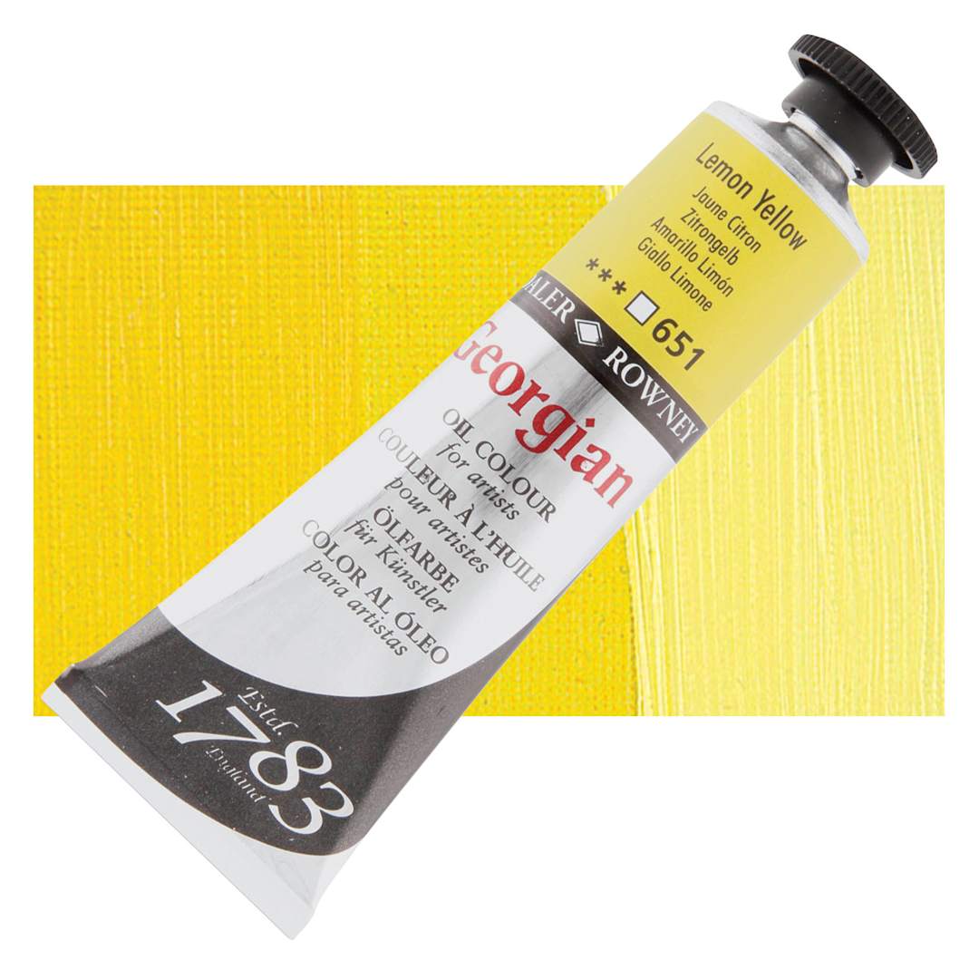 Open in modal - Daler-Rowney Georgian Oil Color - Lemon Yellow, 38 ml tube and swatch