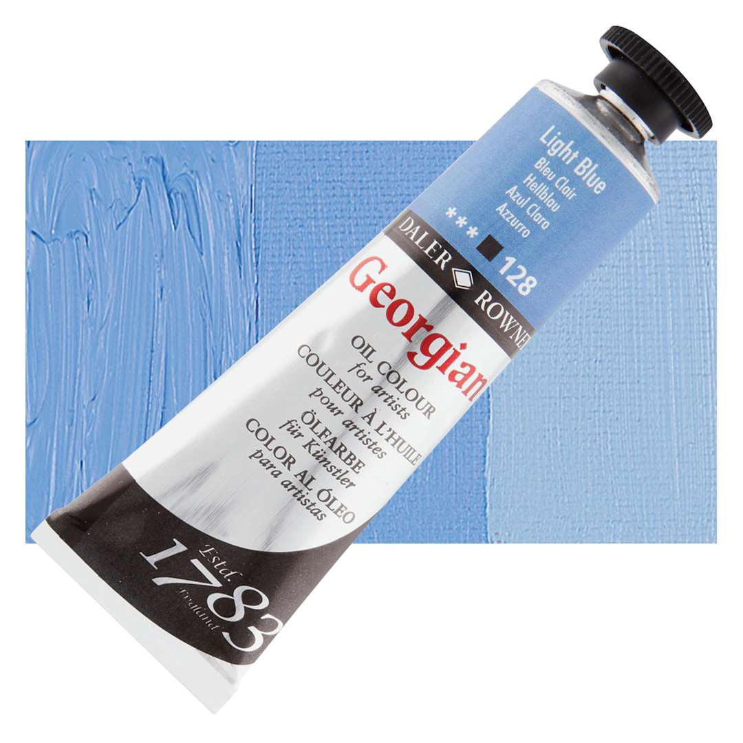 Open in modal - Daler-Rowney Georgian Oil Color - Light Blue, 38 ml tube and swatch