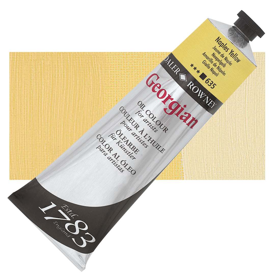 Open in modal - Daler-Rowney Georgian Oil Color - Naples Yellow, 225 ml tube and swatch