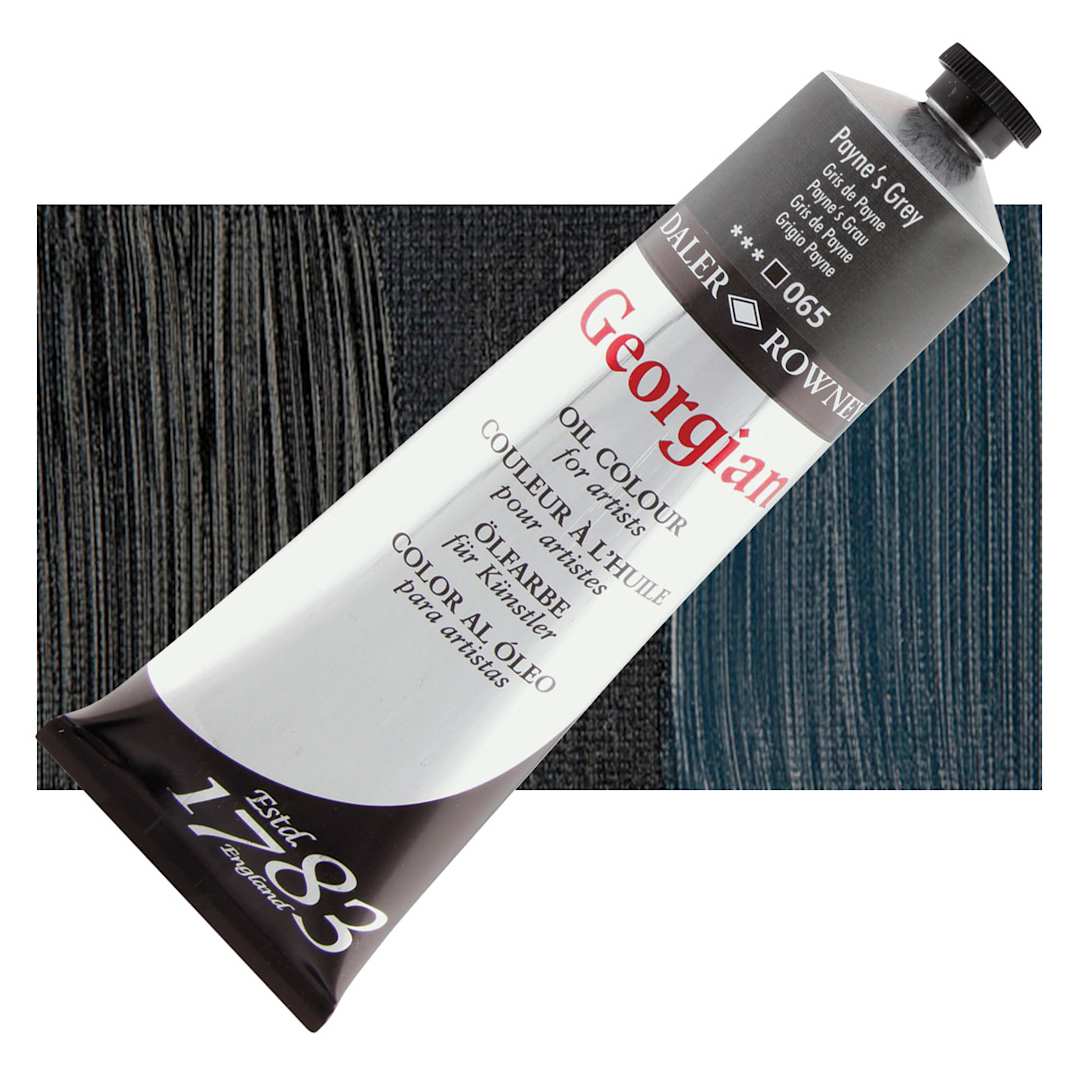 Open in modal - Daler-Rowney Georgian Oil Color - Payne's Gray, 225 ml tube and swatch