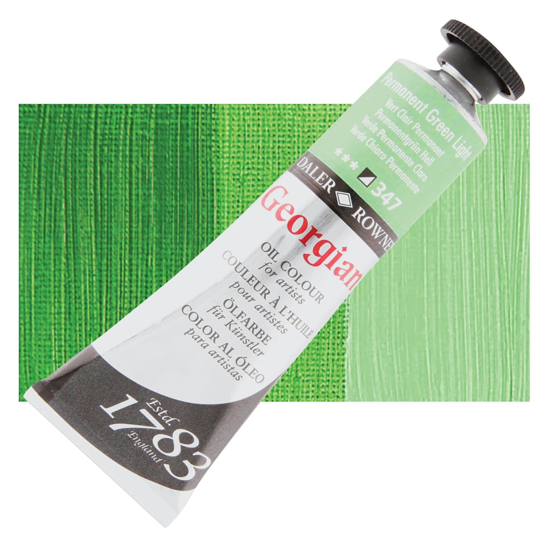 Open in modal - Daler-Rowney Georgian Oil Color - Permanent Light Green, 38 ml tube and swatch